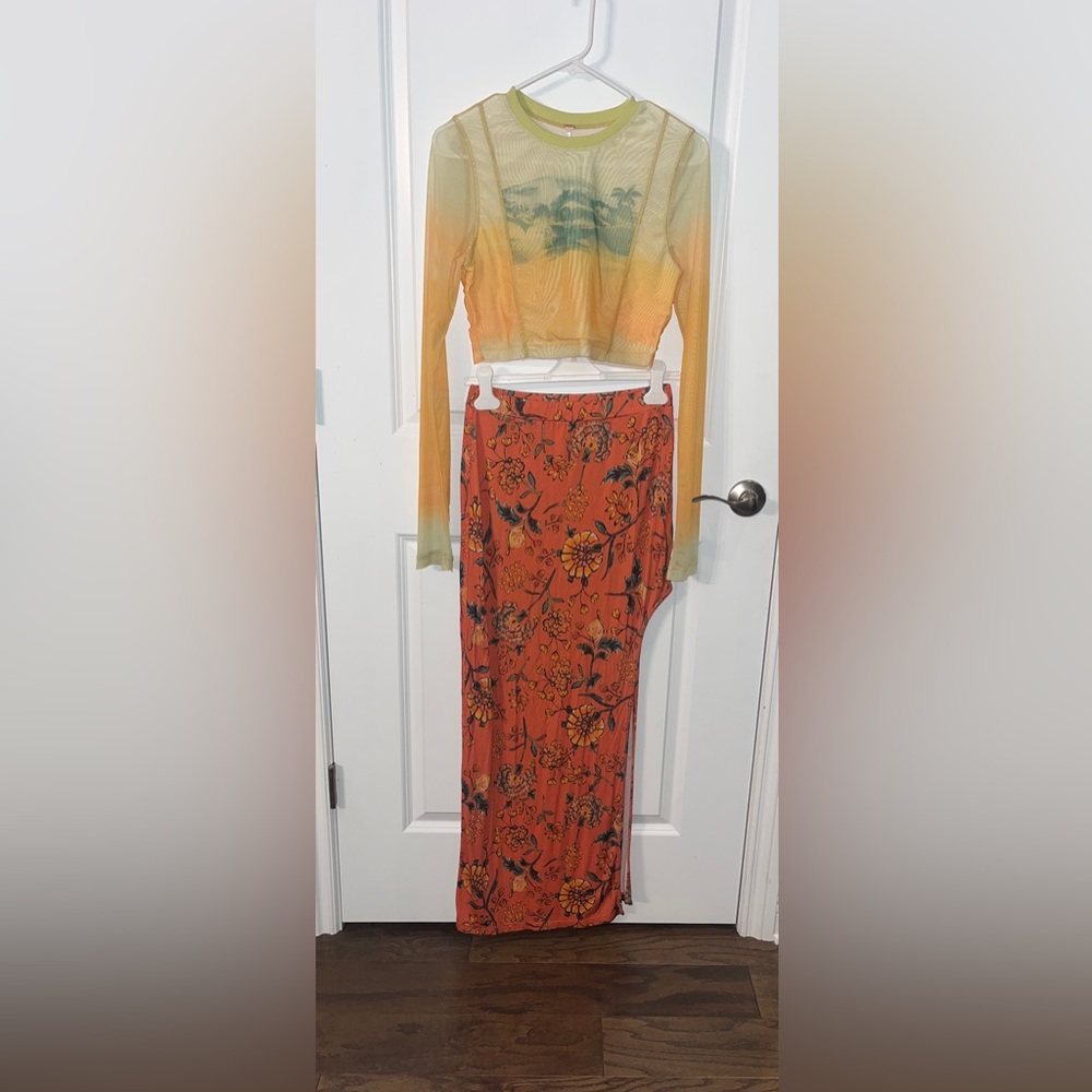 Free People Kellan Mesh Cropped top & High Slit Skirt - Picture 4 of 7